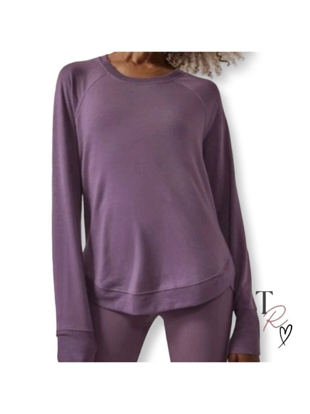 Athleta Mindset Long Sleeve Top Purple Cozy Casual Raglan Size Small Petite